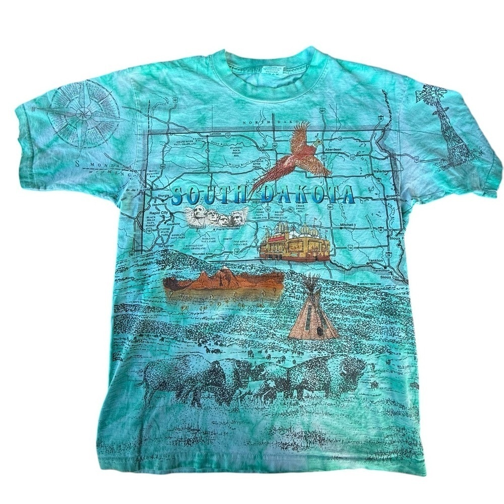 Vintage 90s Men’s South Dakota Maps Tee Shirt Size Large 100% Cotton Buffalo